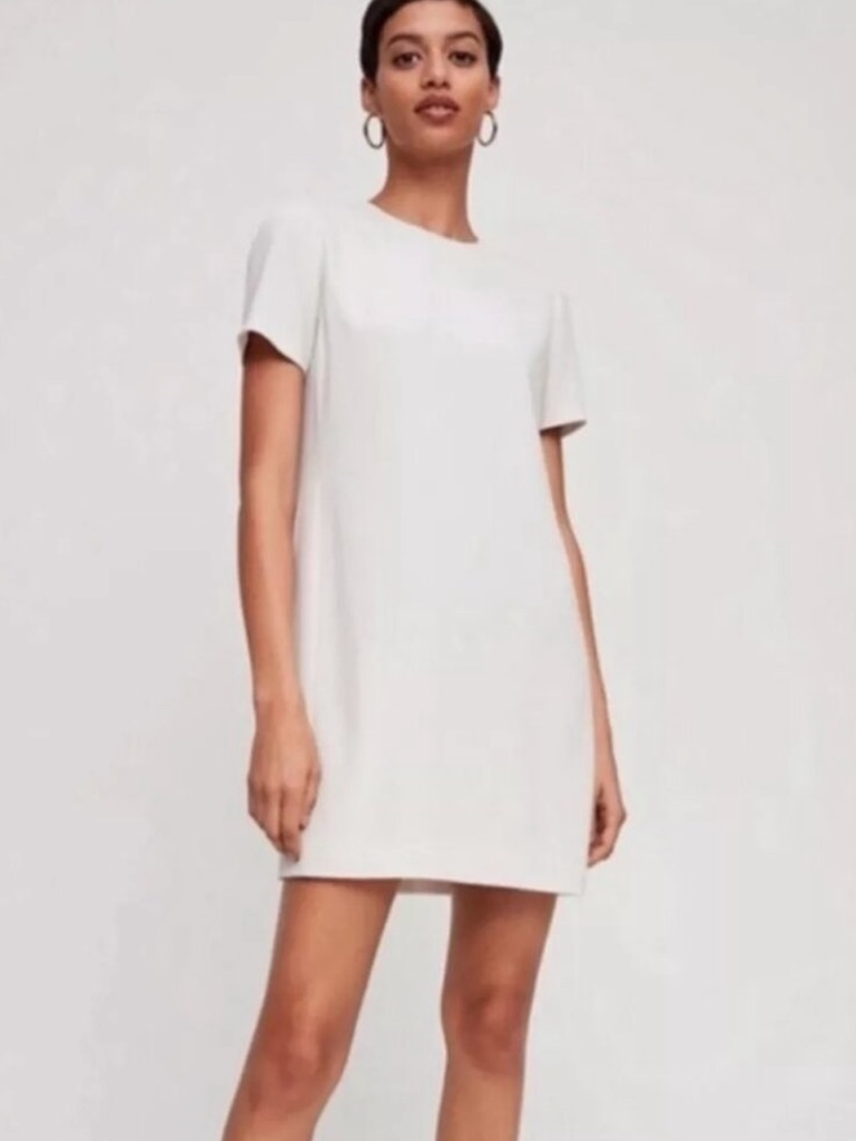 Aritzia Babaton Women Patricio Short Sleeve Pockets T-Shirt Dress Cream
